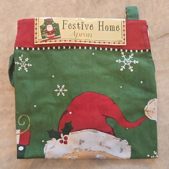 FESTIVE HOME HOLIDAY NORTH POLE SANTA APRON - Green and Red, NEW - Picture 1 of 5